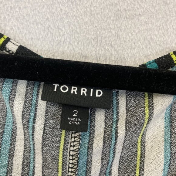 Torrid Midi Dress Womens 2 2X Black Teal Flowy Striped Short Sleeve Fit & Flare - Picture 4 of 14